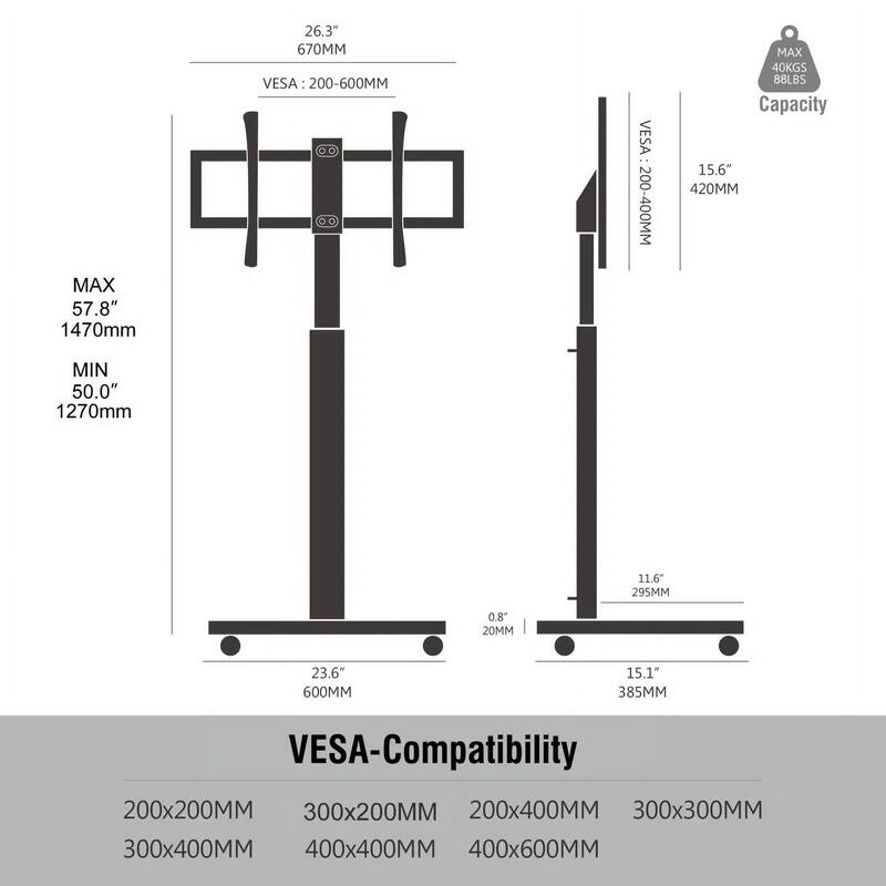 FITUEYES Rolling TV Floor Stand for 32 - 70 Inch TVs, with Upgraded 360° rotating wheels,Hold up to 88 lbs