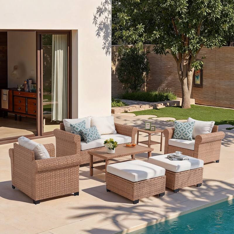 Outdoor 7-Piece Pe Rattan Garden Patio Sofa Set