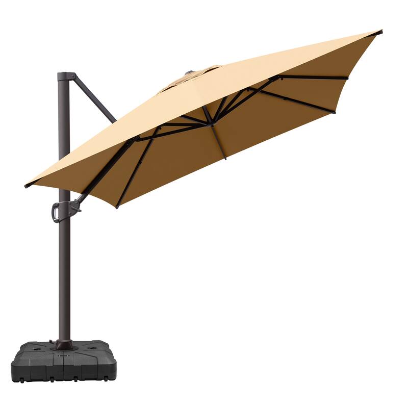 VredHom 10X13 FT Patio Outdoor Cantilever-Offset Umbrella with Base Stand - Tan