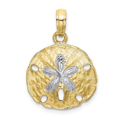 10k Yellow Gold Rhodium-Plated & Polished SAND DOLLAR Charm