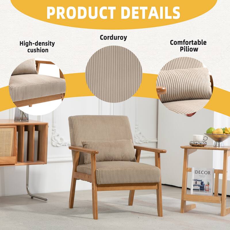 Corduroy Accent Chair,Solid Wood Armchair for Living Room