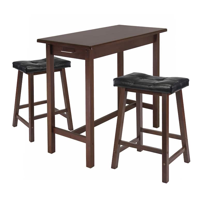 3 Piece Counter Height Table Set with Cushioned Saddle Seat Stools - 39.37"W x 19.69"D x 33.27"H