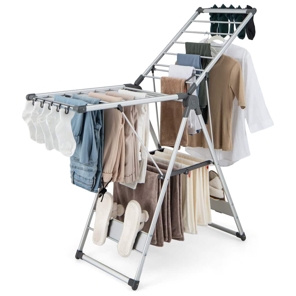 Costway 2-Layer Space-saving Aluminum Drying Rack Collapsible Clothes - See Details