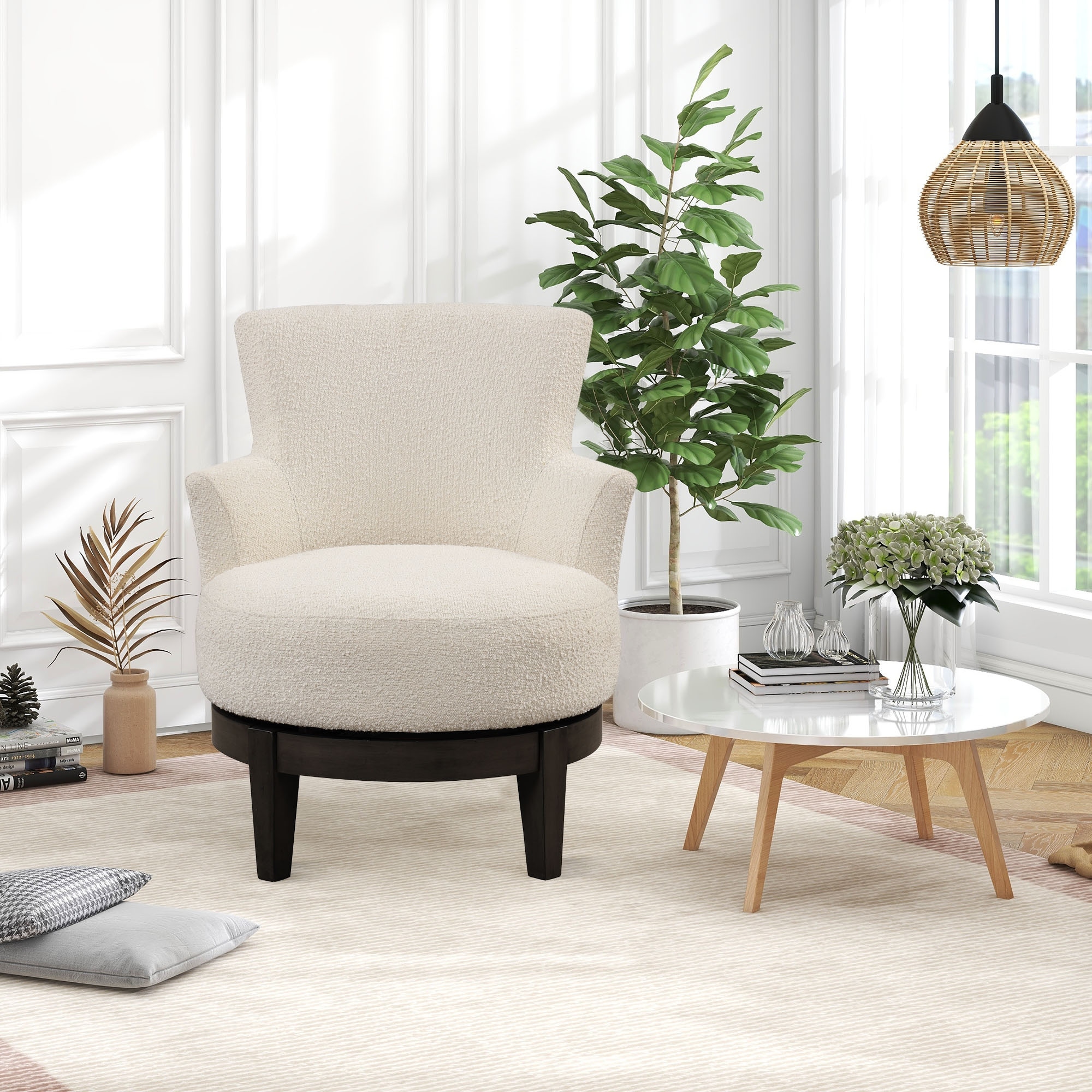 360 Degree Swivel Chair Wingback Accent Chair Elegant Sherpa Upholstered Seating with Durable Rubber Wood Legs Bed Bath Beyond 39021288