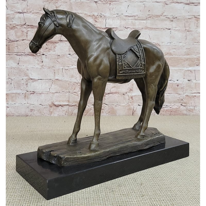 Large Original Loving Horse With His Saddle Western Cowboy Bronze Sculpture Sale