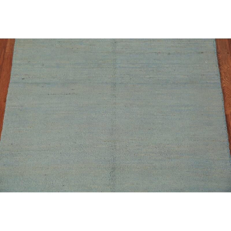 Light Blue Gabbeh Modern Rug Hand-Knotted Solid Wool Carpet - 2'7" x 3'9"