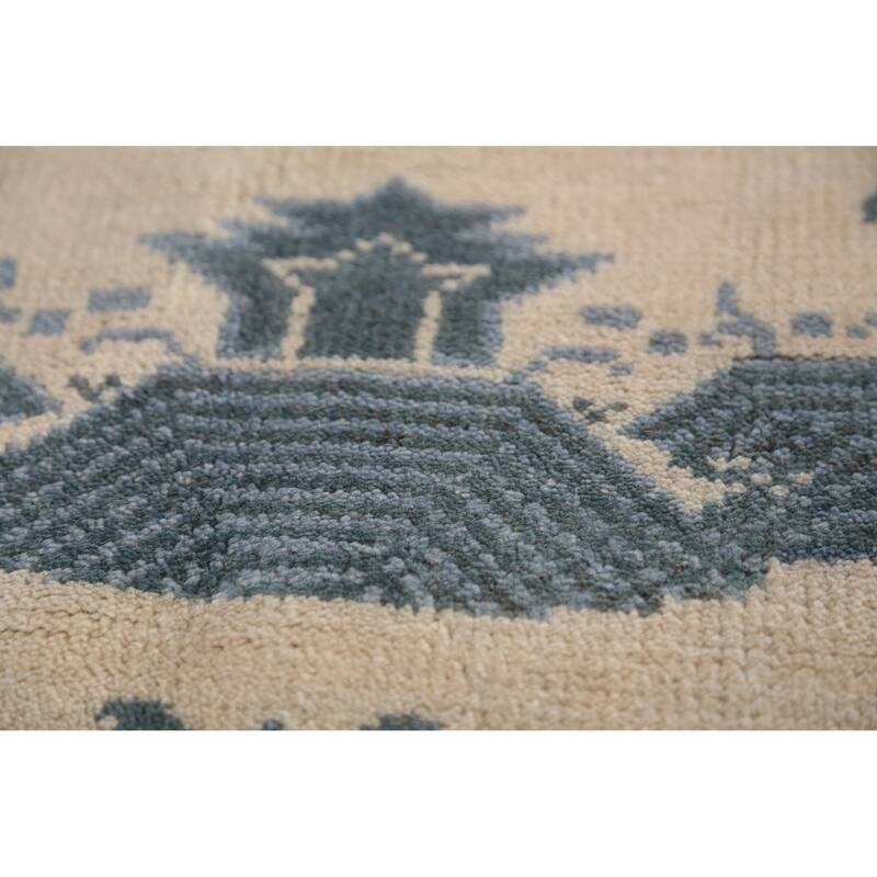 Art Deco Indian Square Rug Hand-Knotted Wool Carpet - 8'1" x 7'11"