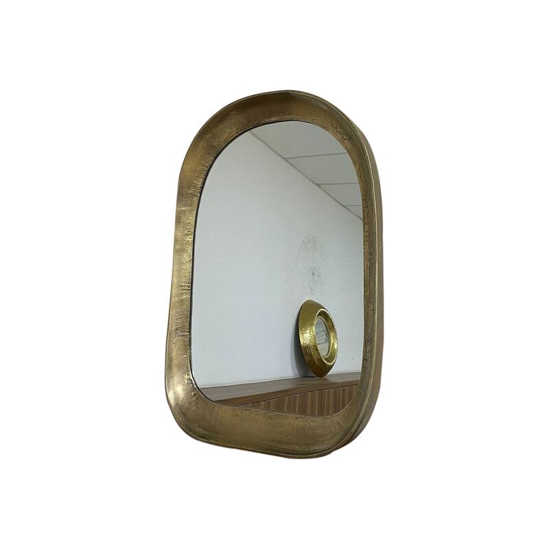 Curved Border Window Mirror Brass Antique Dia 22.50" - Brass Antique - Brass Antique