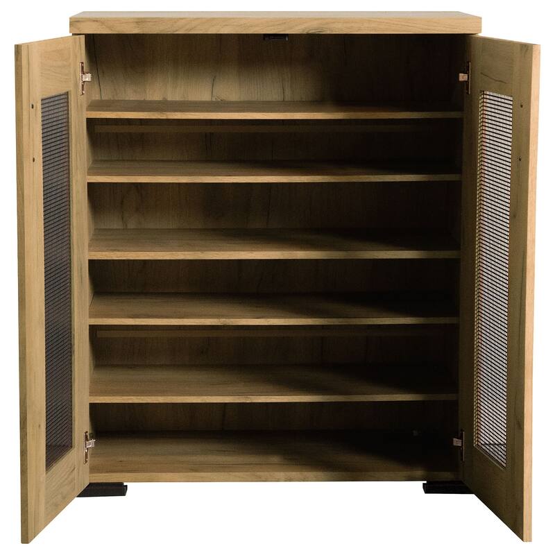 38 Inch Accent Cabinet Chest, 5 Adjustable Shelf Units, Golden Oak Brown