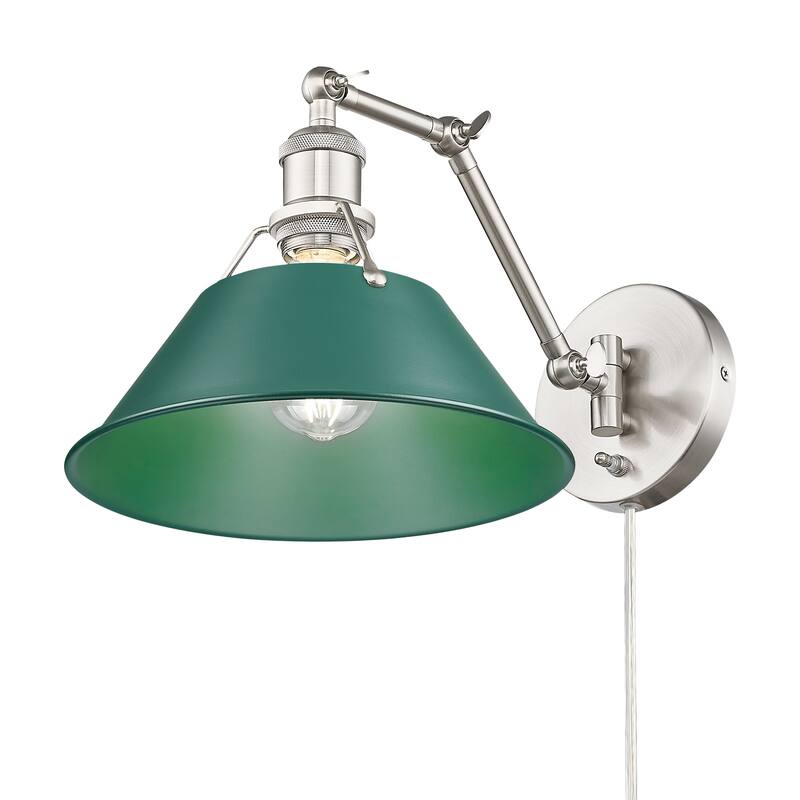 Yep by Golden Lighting Orwell 1-light Swing Arm Wall Lamp in Pewter and Pine Green shade - 1 Light Articulating Wall Sconce