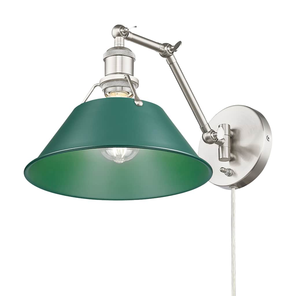 Yep by Golden Lighting Orwell 1-light Swing Arm Wall Lamp in Pewter and Pine Green shade - 1 Light Articulating Wall Sconce