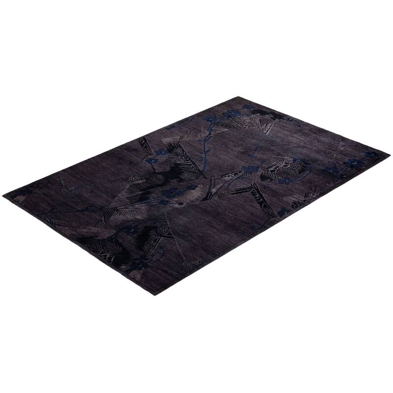 Overton Hand Knotted Wool Vintage Inspired Modern Contemporary Overdyed Charcoal Area Rug - 6' 0" x 8' 10"