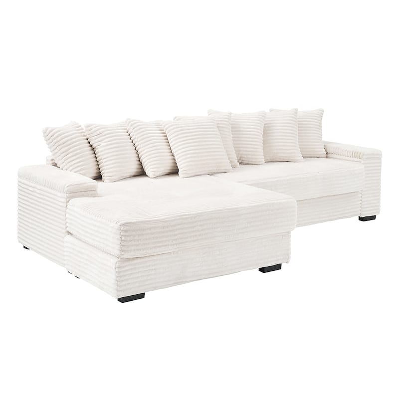 111" Corduroy Large L shape Sofa Sectional Sofa with Pillows