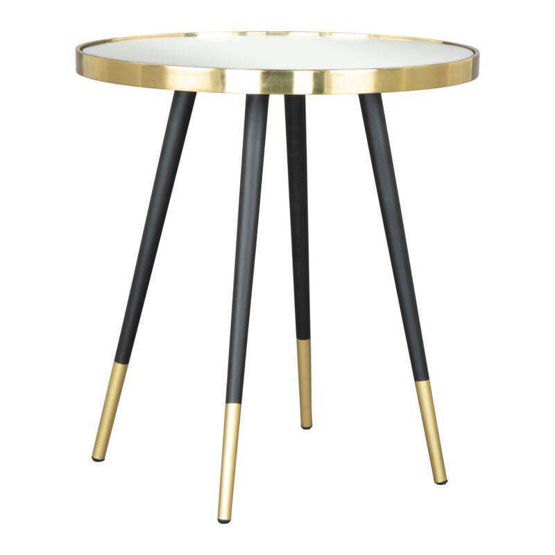 20" Modern Gold and Black Round Glass End Table with Mirrored Top and Iron 4-Leg Base for Living Room - 20”H x 18”W x 18”L