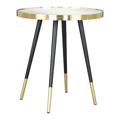 20" Modern Gold and Black Round Glass End Table with Mirrored Top and Iron 4-Leg Base for Living Room - 20”H x 18”W x 18”L