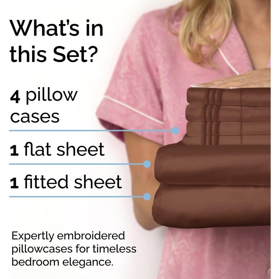 CGK Linens 6 Piece Solid Deep Pockets Microfiber, Easy-Fit Bed Sheet Set - Picture 16 of 396
