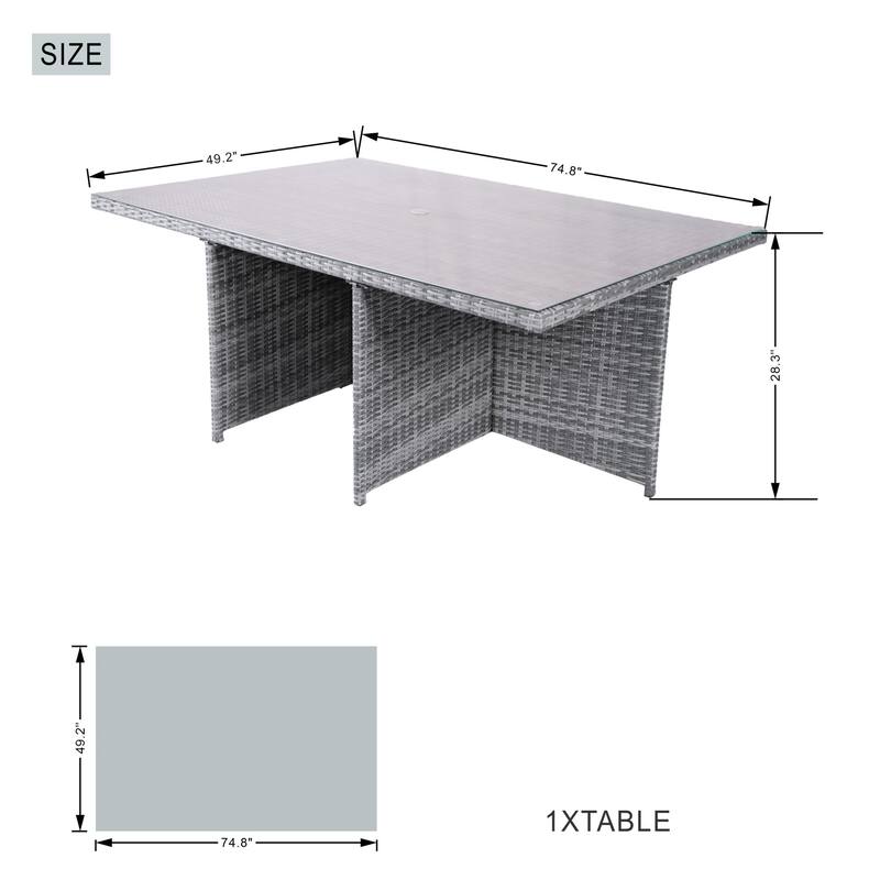 11-Piece Aluminum Wicker Outdoor Dining Set with Cushions and Tempered Glass Tabletop