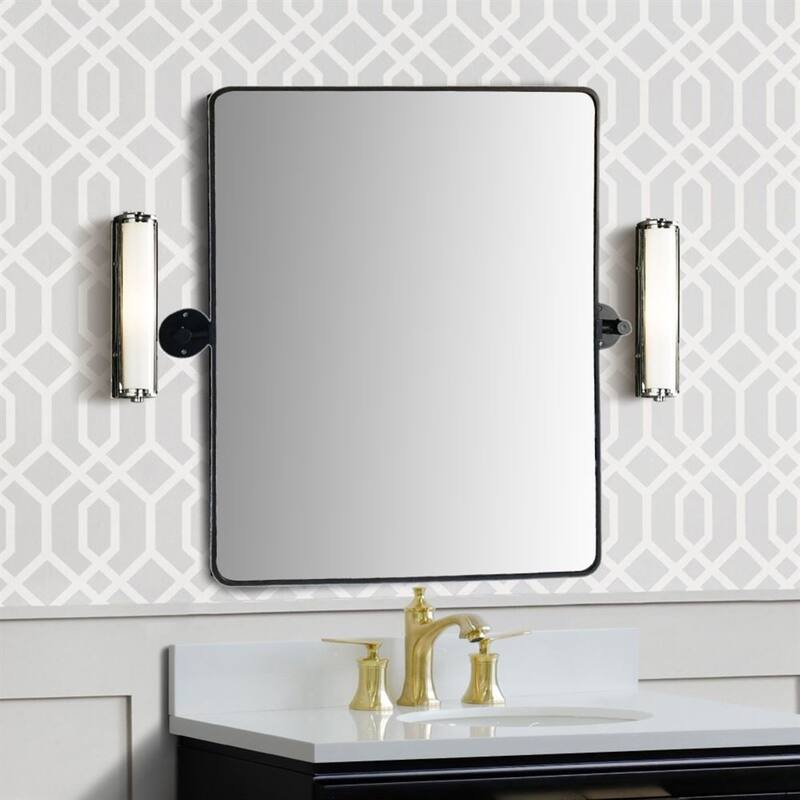 Rectangular Metal Frame Pivot Bathroom Vanity Mirror In Matte Black - 24 in. - 24 in. - Black