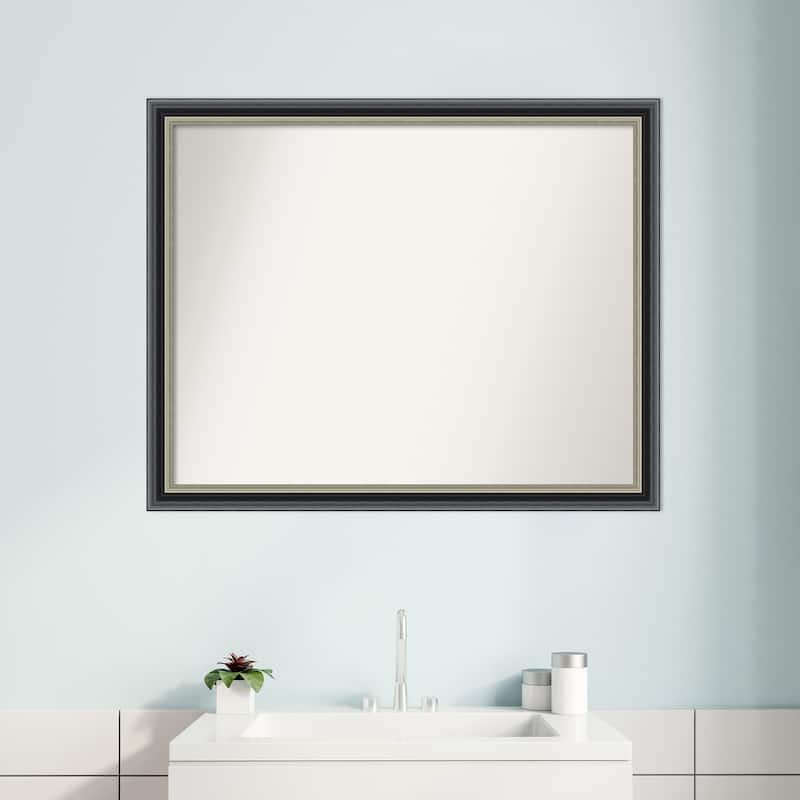 Theo Black Silver Non-Beveled Wood Framed Bathroom Vanity Wall Mirror - Theo Black Silver