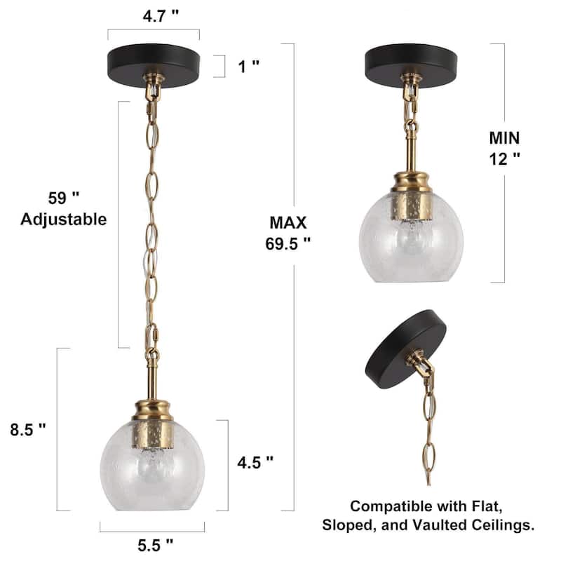 Iain Modern Contemporary 1-Light Black Gold Pendant Light Globe Glass Kitchen Island Lights