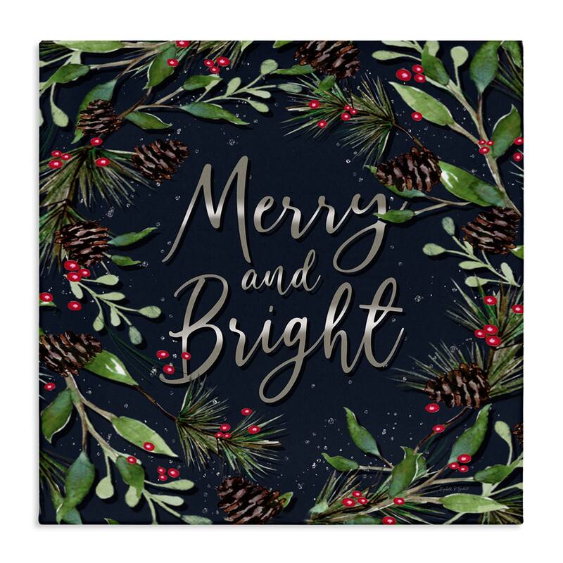 Stupell Merry & Bright with Holly Leaves Canvas Wall Art Design By Elizabeth Tyndall - 36 x 36