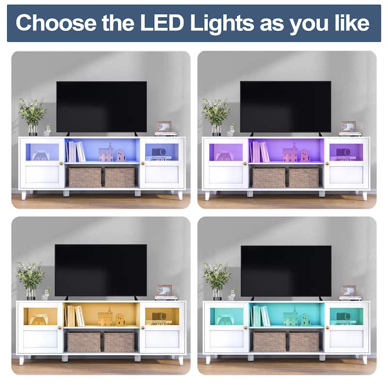TV Stand Console Living Room Storage Shelves Entertainment Center with LED Lights - 59.7 in W * 22.6 in H * 16.1 in D