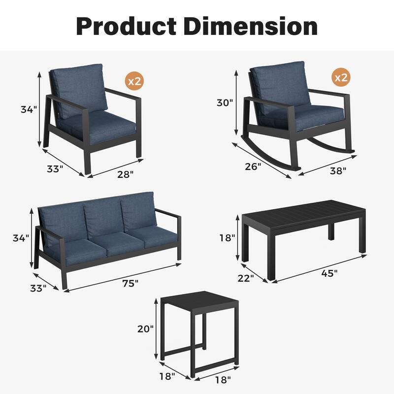 7-Piece Outdoor Sofa Seating Group With Rocking Chairs And Coffee Table