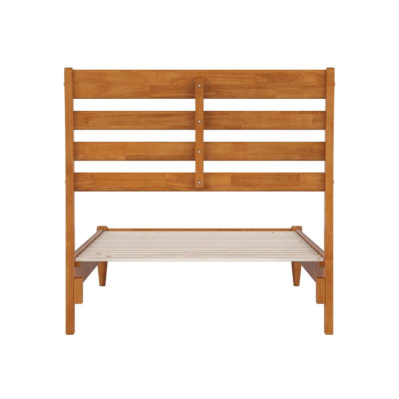 Solid Wood Low Profile Platform Bed - Twin Size, Light Toffee Finish, Modern Bedroom Furniture