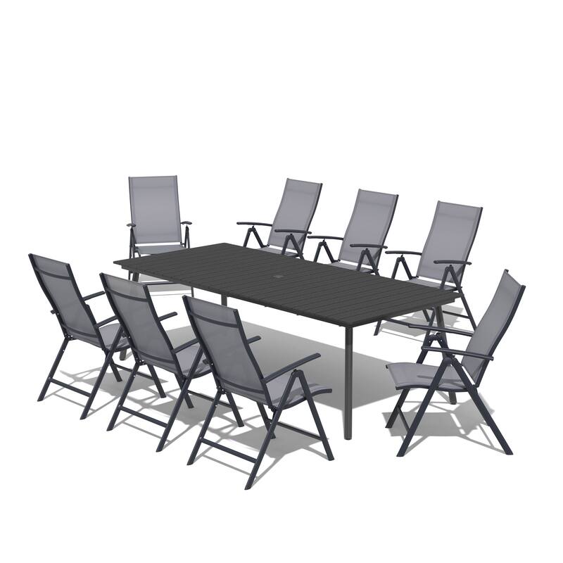 7/9-Piece Set Outdoor Aluminum Patio Dining Table with Folding Dining Chair