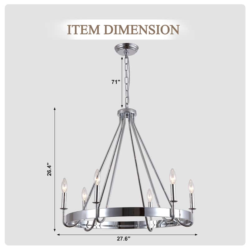 Cusp Barn 28 Inch Farmhouse Wagon Wheel Chandelier, Industrial 6-Light Chrome Round Kitchen Island Pendant Light for Dining Room