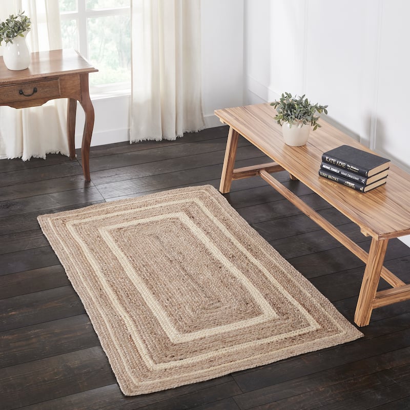 Natural & Creme Jute Rug Rect w/ Pad 36x60 - 3'6" - 3'6" - Tan