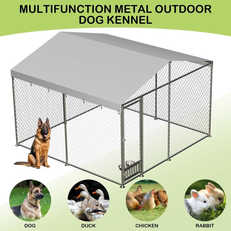 10x10 FT Outdoor Dog Kennel Pet Cage with Feeding Device Waterproof Roof