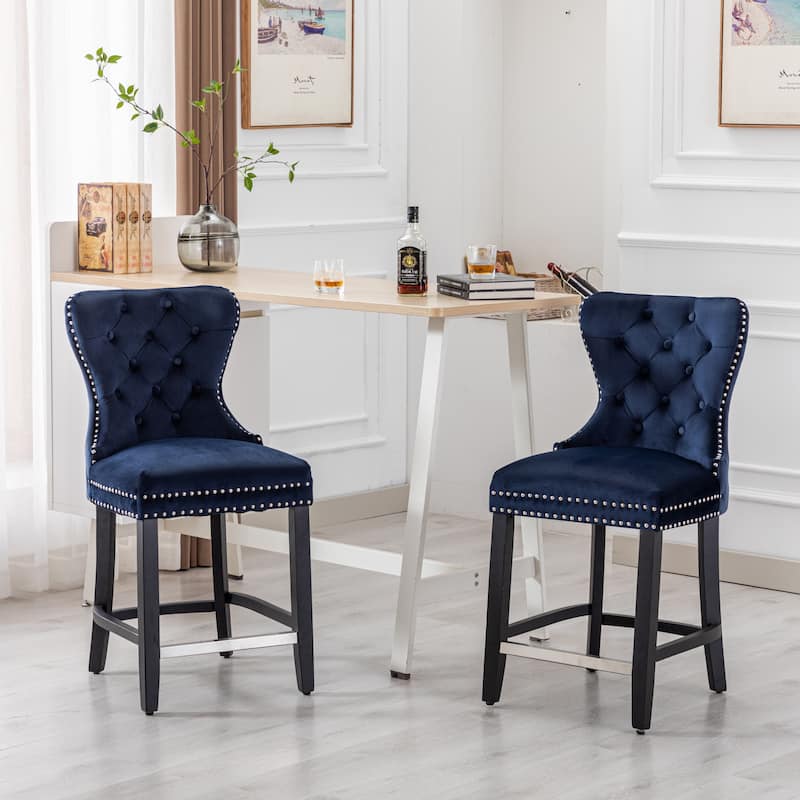 Carter 24" Wingback Tufted Nailhead Counter Stool (Set of 2)