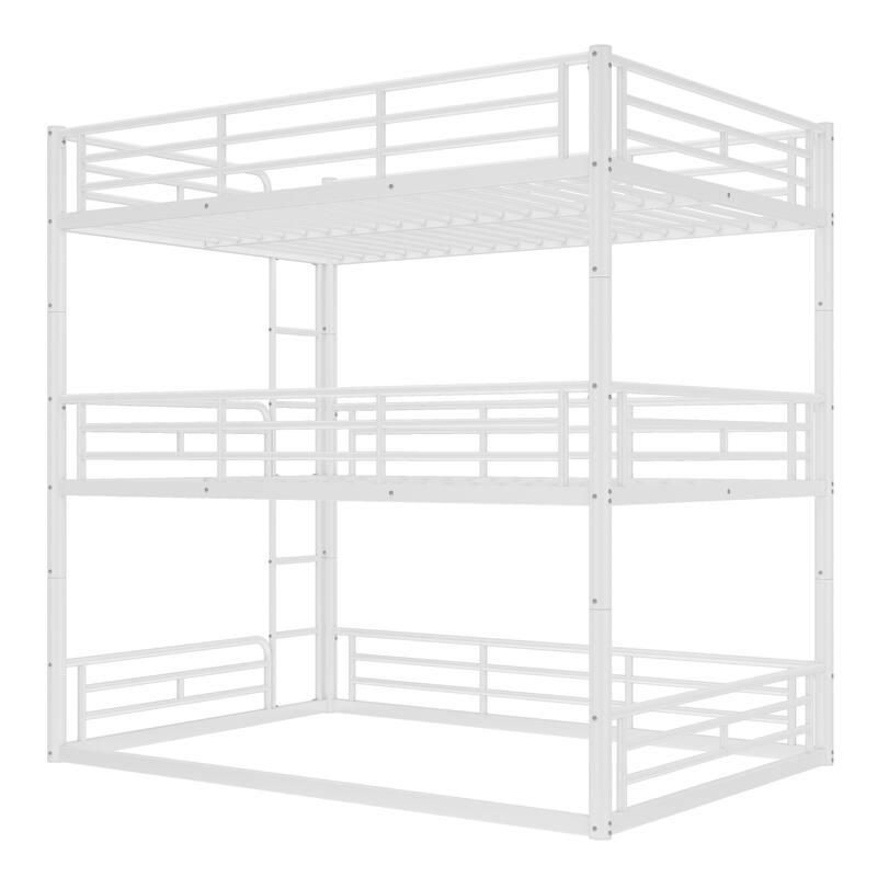 Full over Full over Full Bunk Bed, Metal Triple Bunk Bed with Safety Guardrails, Heavy-duty Bunk Bed with Noise-reduced Design
