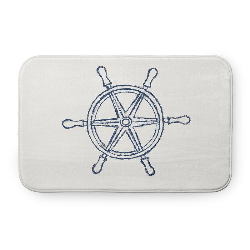 Large Ship Wheel Bathmat - 34" x 21" - Nautical Blue
