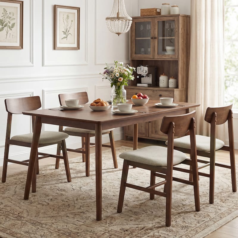 Gymax 4PCS Dining Chairs w/Curved Backrest Linen Fabric Upholstered