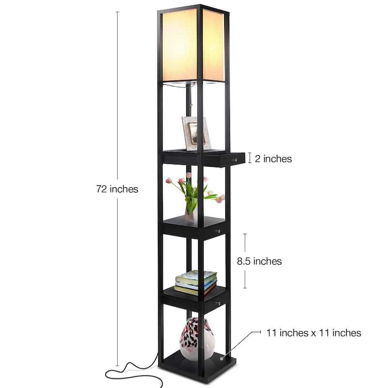 Brightech Maxwell 72 in. Traditional LED Super Bright 3-Drawer Floor Lamp with Beige Fabric Square Shade