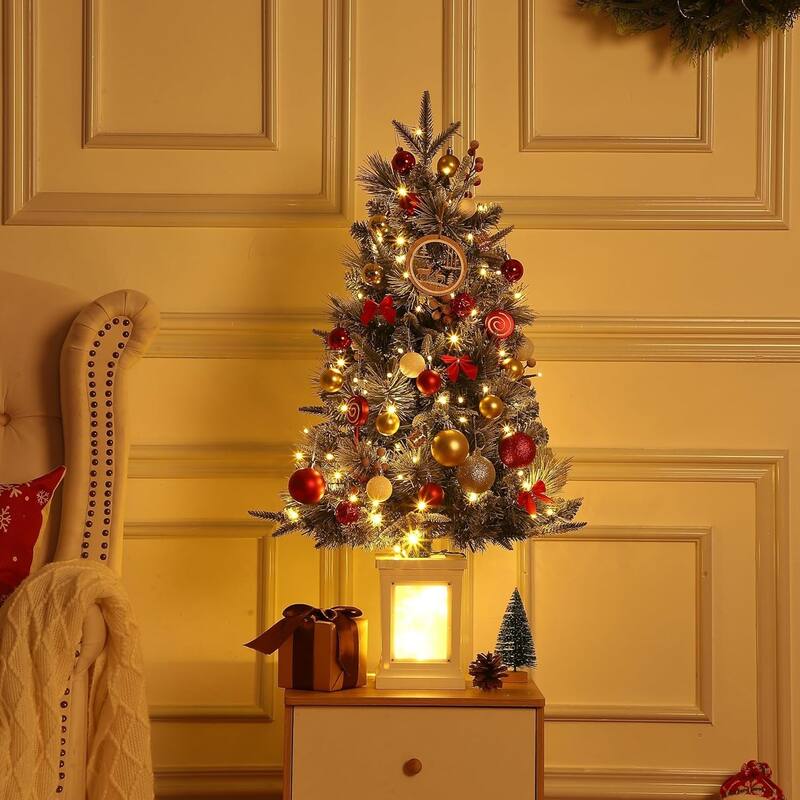 3 Ft Pre-Lit Christmas Tree with 78 LED Lights, Battery Operated and Timer, Christmas Decoration (Clear Pot,8 Modes, 8in)