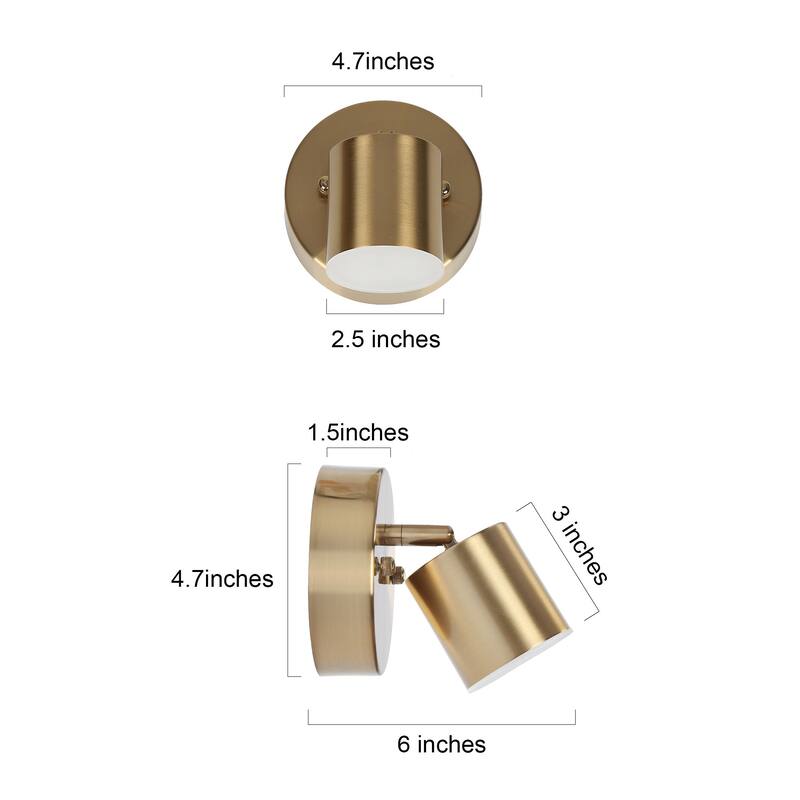 Modern Mini 1-Light LED Gold Brass Wall Sconces Metal Bathroom Vanity Lights - 4.7" L x 6" W x 4.7" H