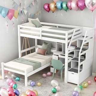 Twin Over Twin Loft Bed With A Stand-alone Bed,Desk,Shelves And Drawers