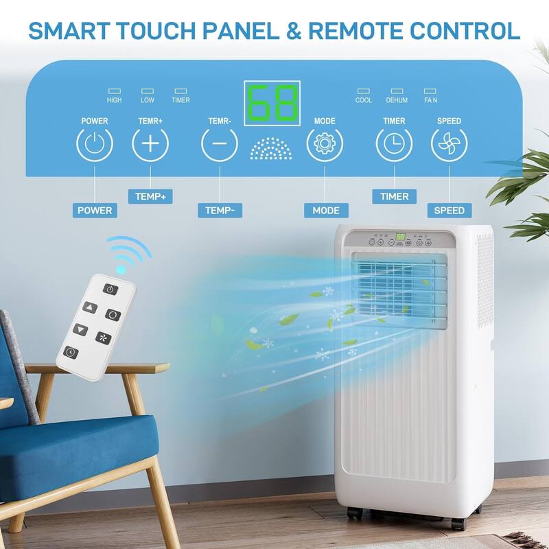 10000 BTU Portable Air Conditioner with Remote - Dehumidifier & Fan