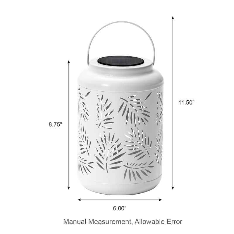 Glitzhome 8.75"H Outdoor Waterproof Metal Solar Hanging Lantern with Flower Leaves Decor