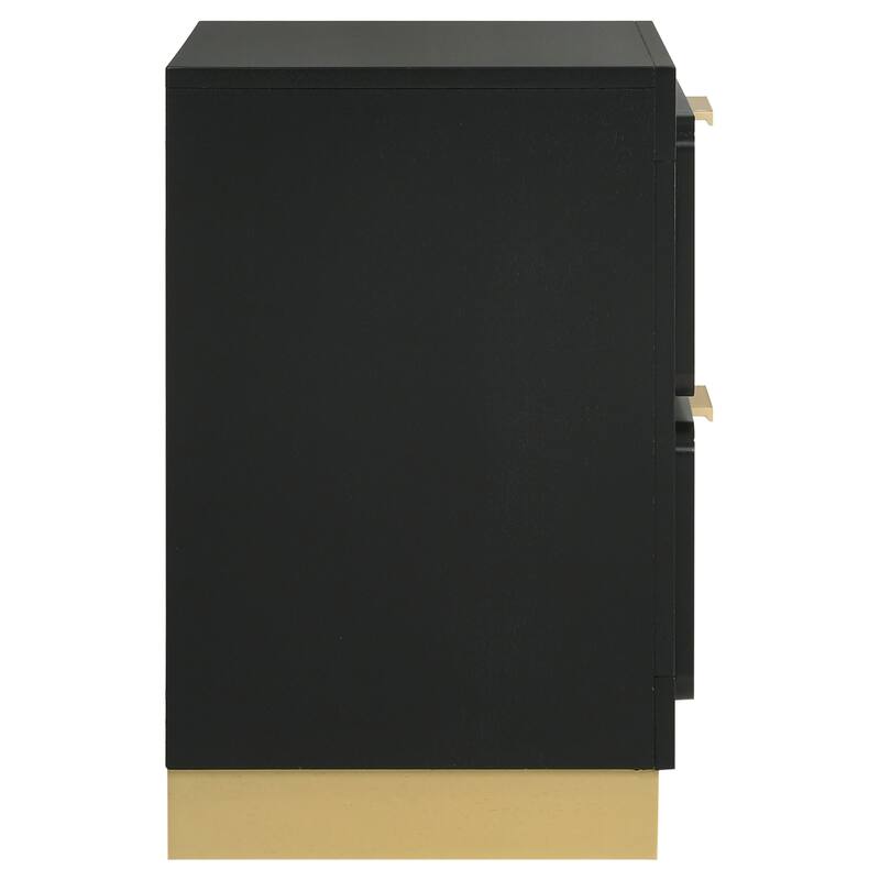 Modern Black 2-Drawer Nightstand with Gold Accents