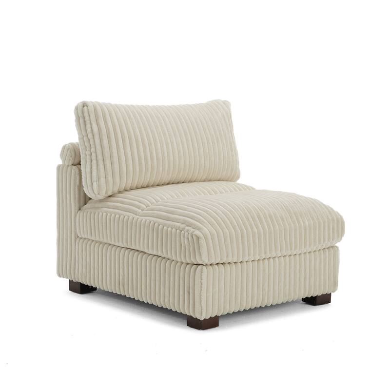 33" W Plush Corduroy Armless Chair Sectional Module with Pillows