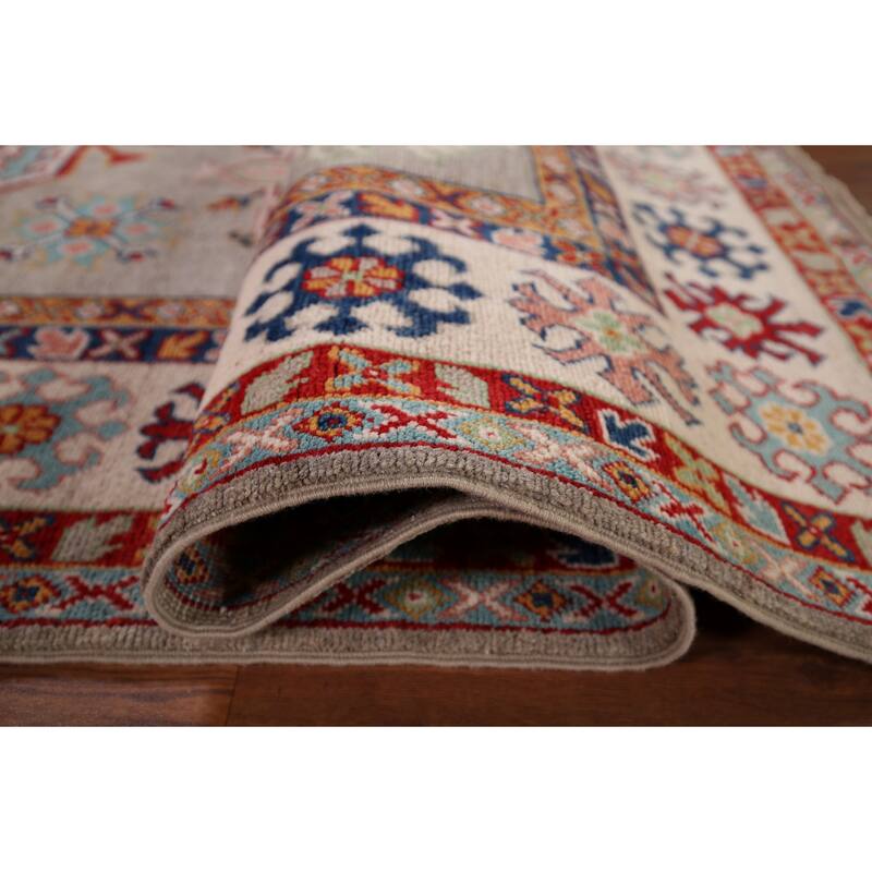 Beige Kazak Oriental Area Rug Hand-Knotted Bedroom Wool Carpet - 6'7" x 9'8"