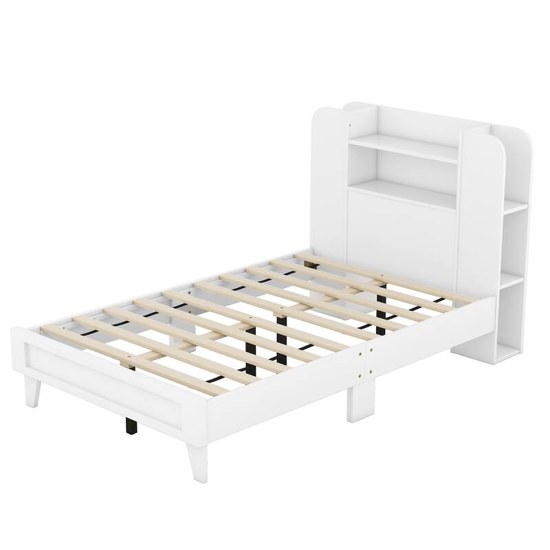 White Platform Bed with Storage Bookshelf Headboard Bed Bath & Beyond