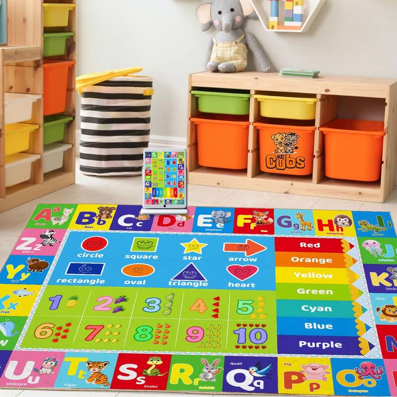 Kids Educational Rug, Kids Area Rug for Learning Alphabet, Numbers, Colors, Shapes and Animal Words, Children Playmat