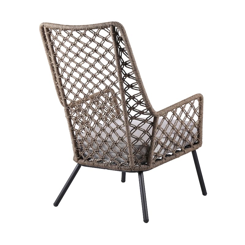 Marco Indoor Outdoor Steel Lounge Chair with Rope and Grey Cushion