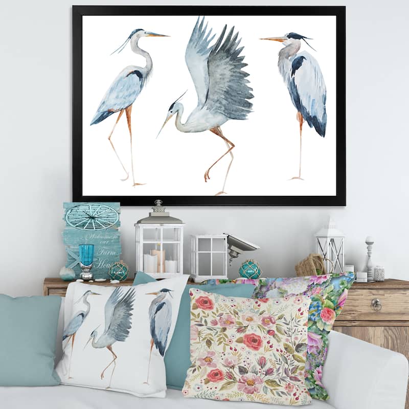 Designart "Heron Birds II" Traditional Framed Art Print - 32 In. Wide x 16 In. High - Black