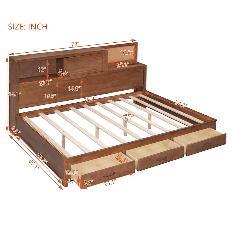Wooden Daybed with 3 Storage Drawers